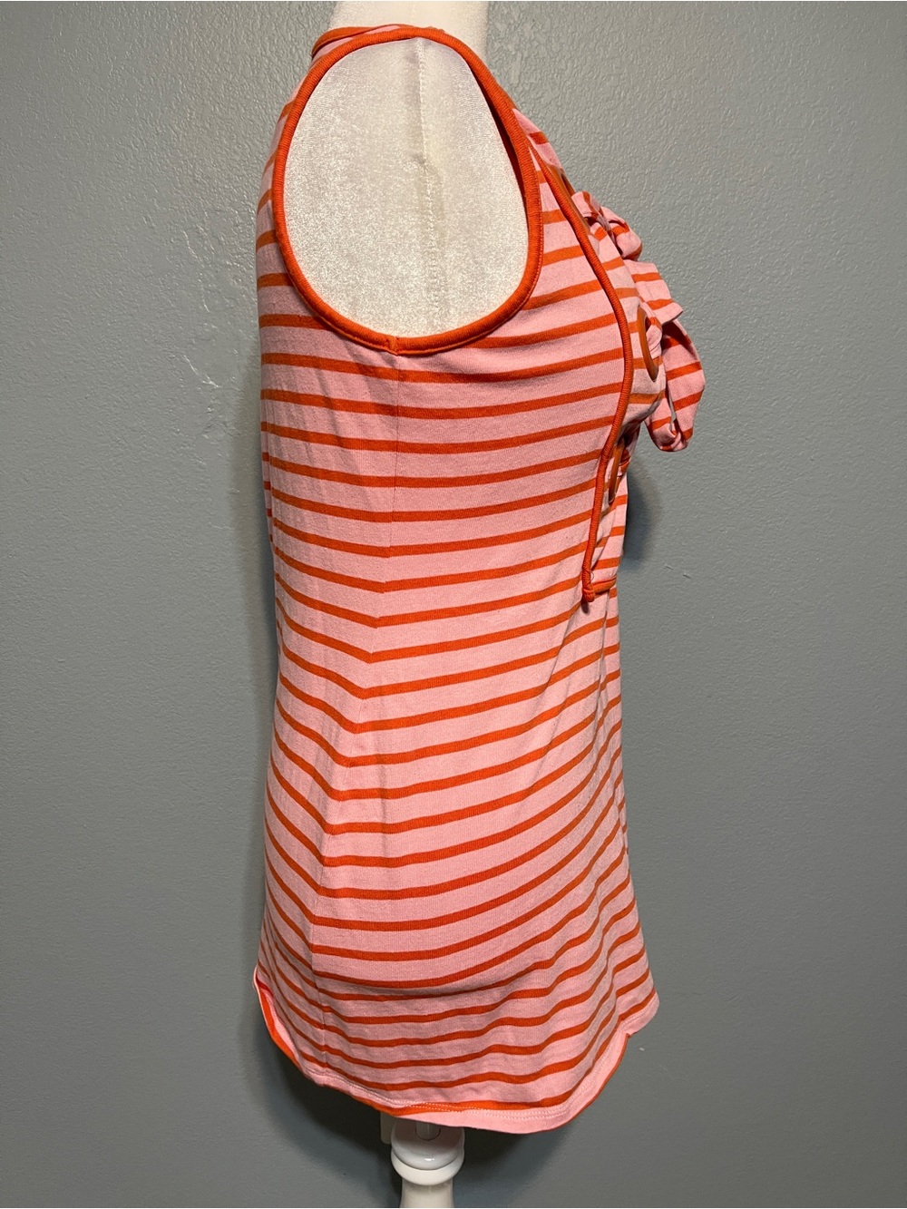 English Factory Orange Pink Coral Striped Lace-Up V-Neck Sleeveless Dress Medium - Picture 4 of 8